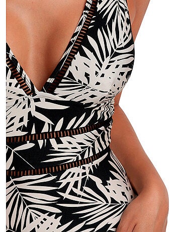 Costume da bagno da donna ADMAS con foglie nere