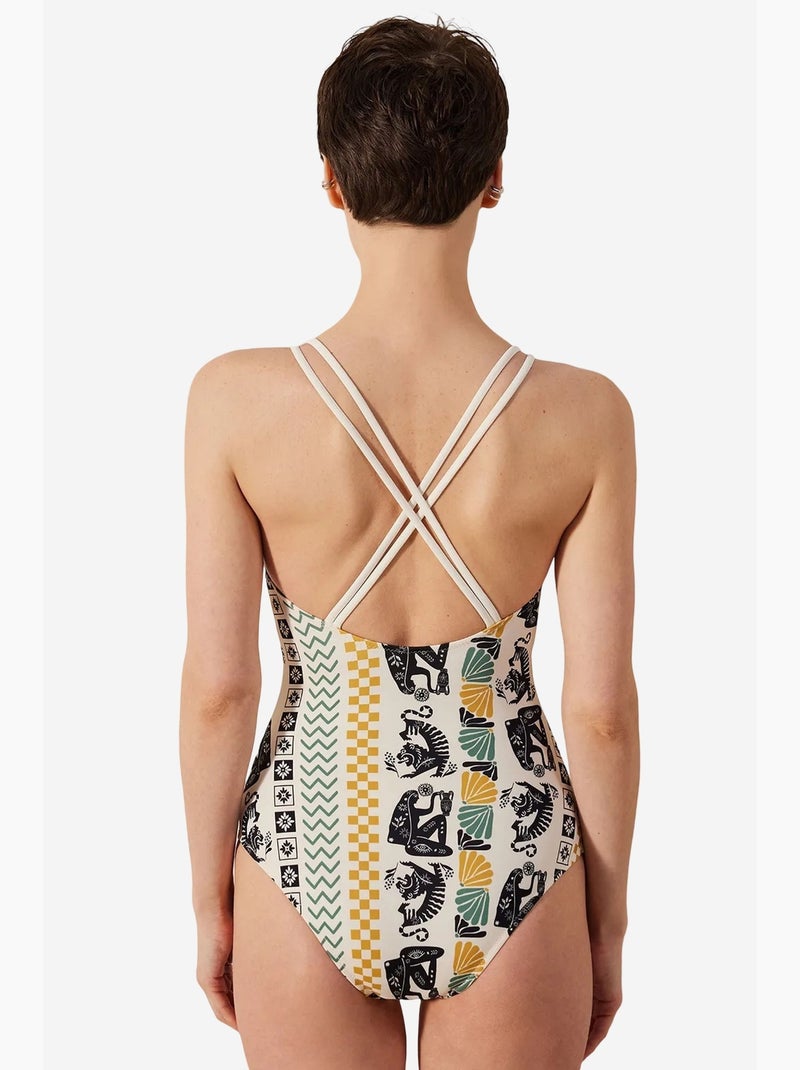 Costume da bagno donna rita makromeli penti Bianco / Nero / Verde - Kiabi