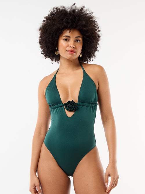 Costume da bagno intero con fiore sullo scollo - Kiabi