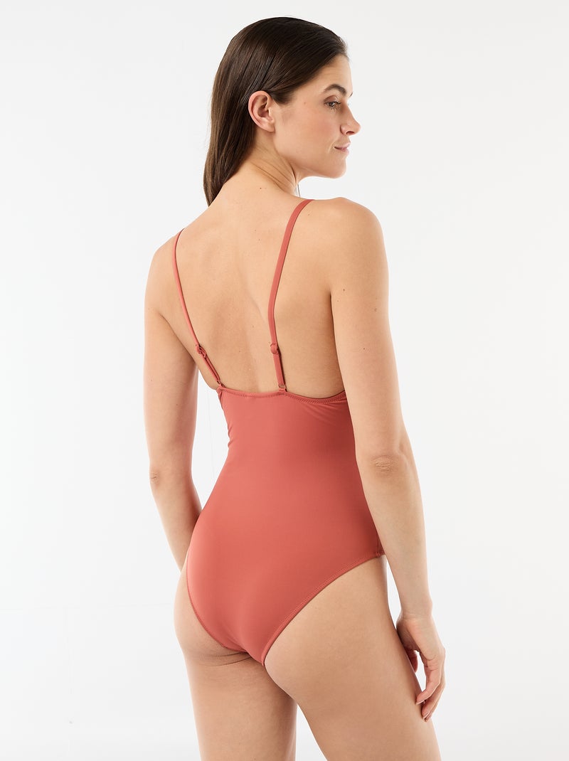 Costume da bagno intero con scollatura profonda e dettaglio gioiello Rosso - Kiabi