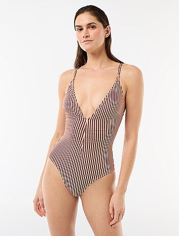 Costume da bagno intero con scollatura profonda e dettaglio gioiello