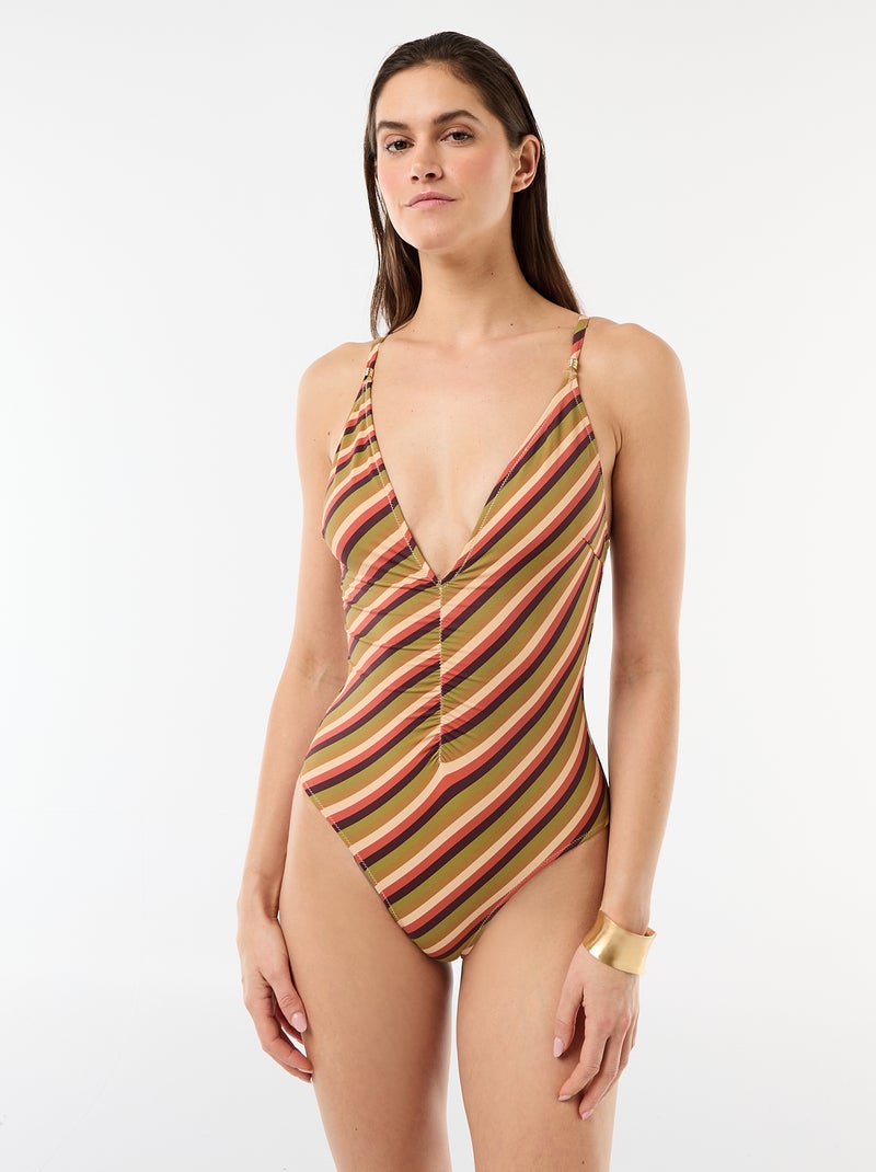 Costume da bagno intero con scollatura profonda e dettaglio gioiello Verde - Kiabi