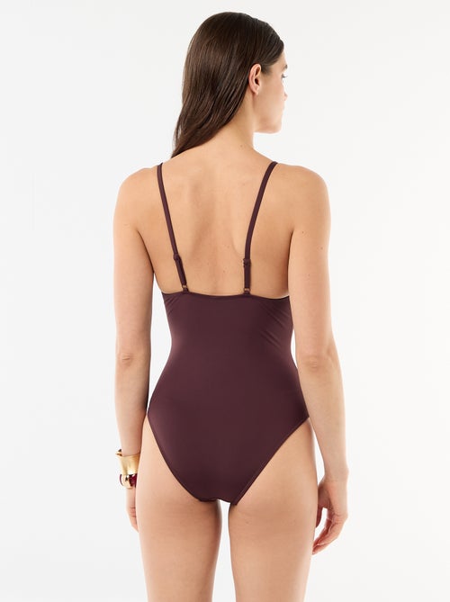 Costume da bagno intero con scollatura profonda e dettaglio gioiello - Kiabi