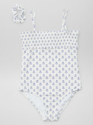 Costume da bagno intero con stampa + elastico per capelli - 2 pezzi