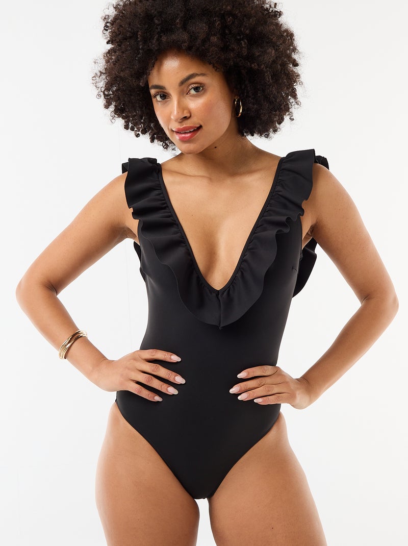 Costume da bagno intero scollatura profonda Nero - Kiabi