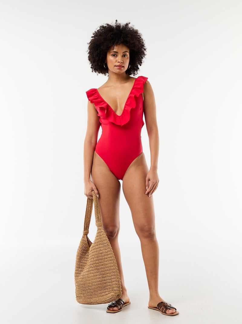 Costume da bagno intero scollatura profonda Rosso - Kiabi