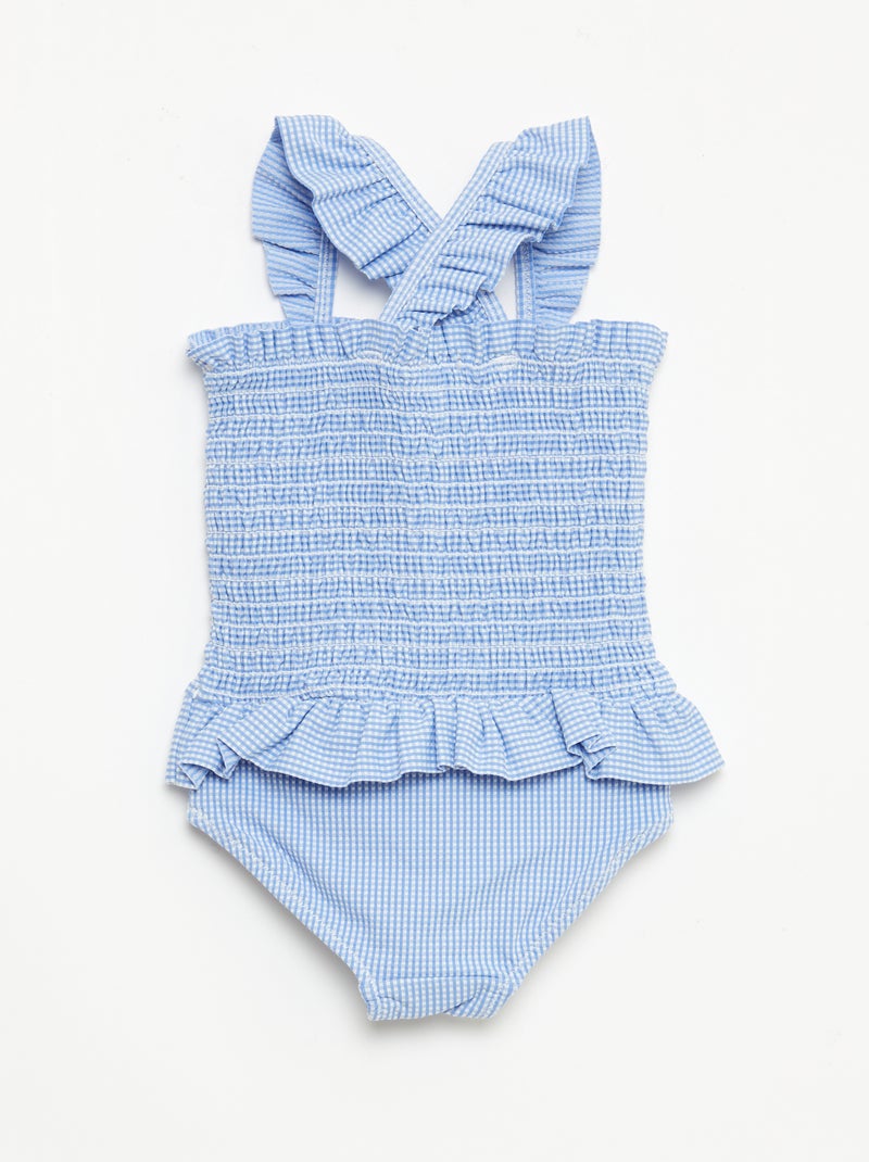 Costume da bagno intero smockato con volant Blu - Kiabi
