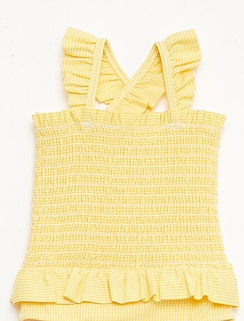 Costume da bagno intero smockato con volant