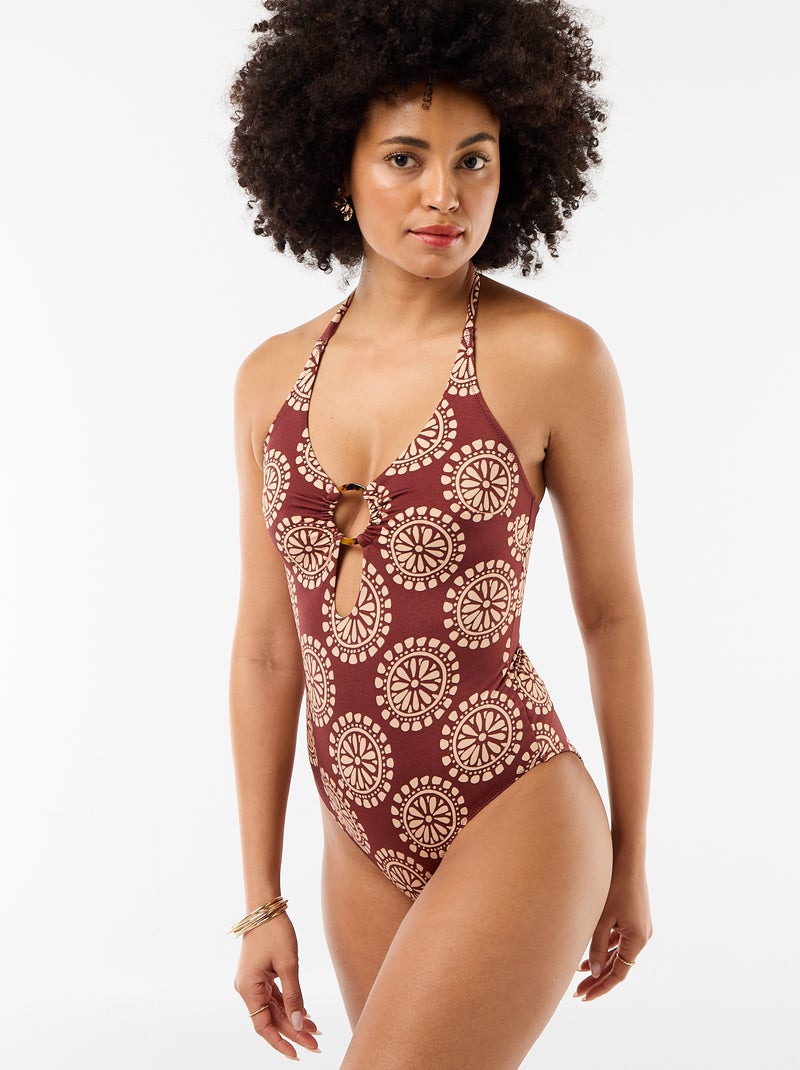 Costume da bagno intero stampato con scollo fantasia Marrone - Kiabi