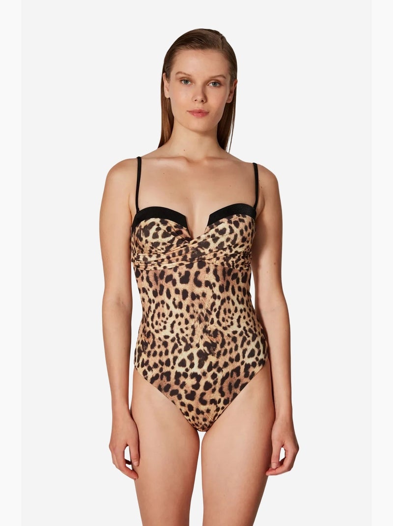 Costume da bagno puccini con stampa leopardata, corsetto - collezione masur free penti Grège - Kiabi