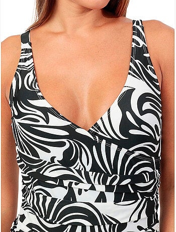 Costume da bagno snellente ADMAS Curvy drappeggiato bianco e nero per donna
