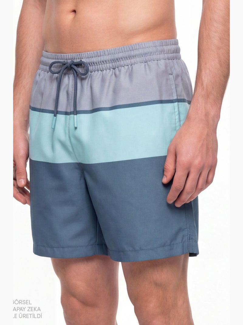Costume da bagno uomo mindful colour block a righe penti Grigio verde blu - Kiabi
