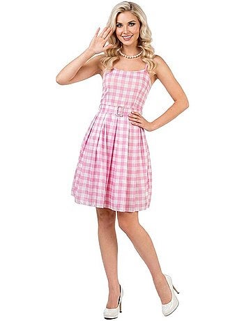 Costume da bambola famosa con vestito a quadri da donna