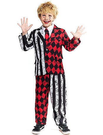 Costume da giullare sinistro con strisce e diamanti