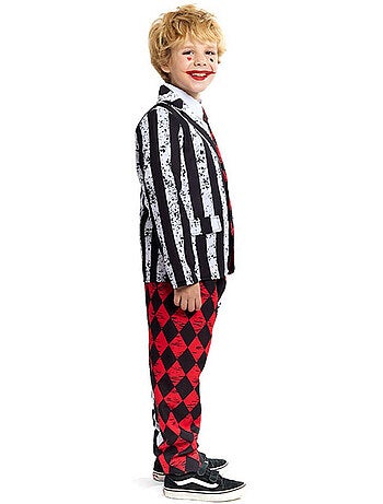 Costume da giullare sinistro con strisce e diamanti