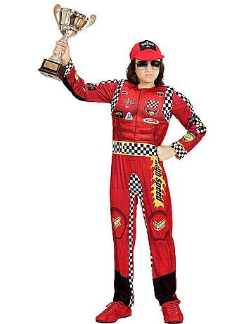 Costume da pilota di Formula 1 a scacchi con cappello