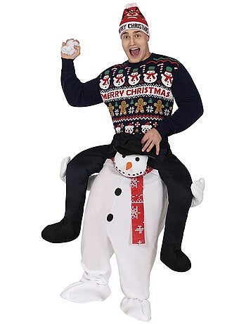 Costume da pupazzo di neve che cavalca un pupazzo di neve