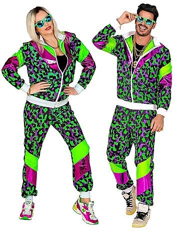 Costume da tuta anni '80 con stampa animalier al neon