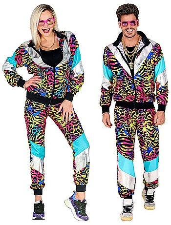 Costume da tuta anni '80 con stampa animalier al neon