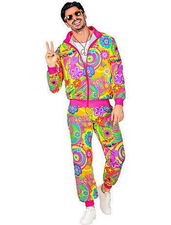 Costume da tuta hippie fluorescente e groovy love