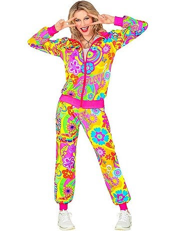 Costume da tuta hippie fluorescente e groovy love