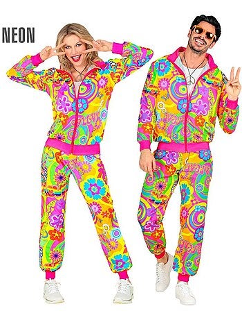 Costume da tuta hippie fluorescente e groovy love