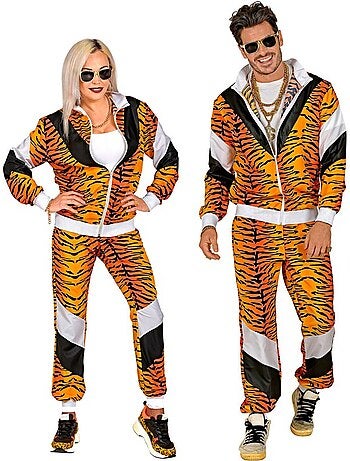 Costume da tuta sportiva anni '80 con tigre al neon