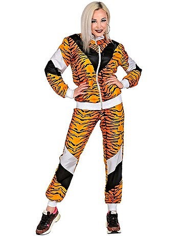 Costume da tuta sportiva anni '80 con tigre al neon