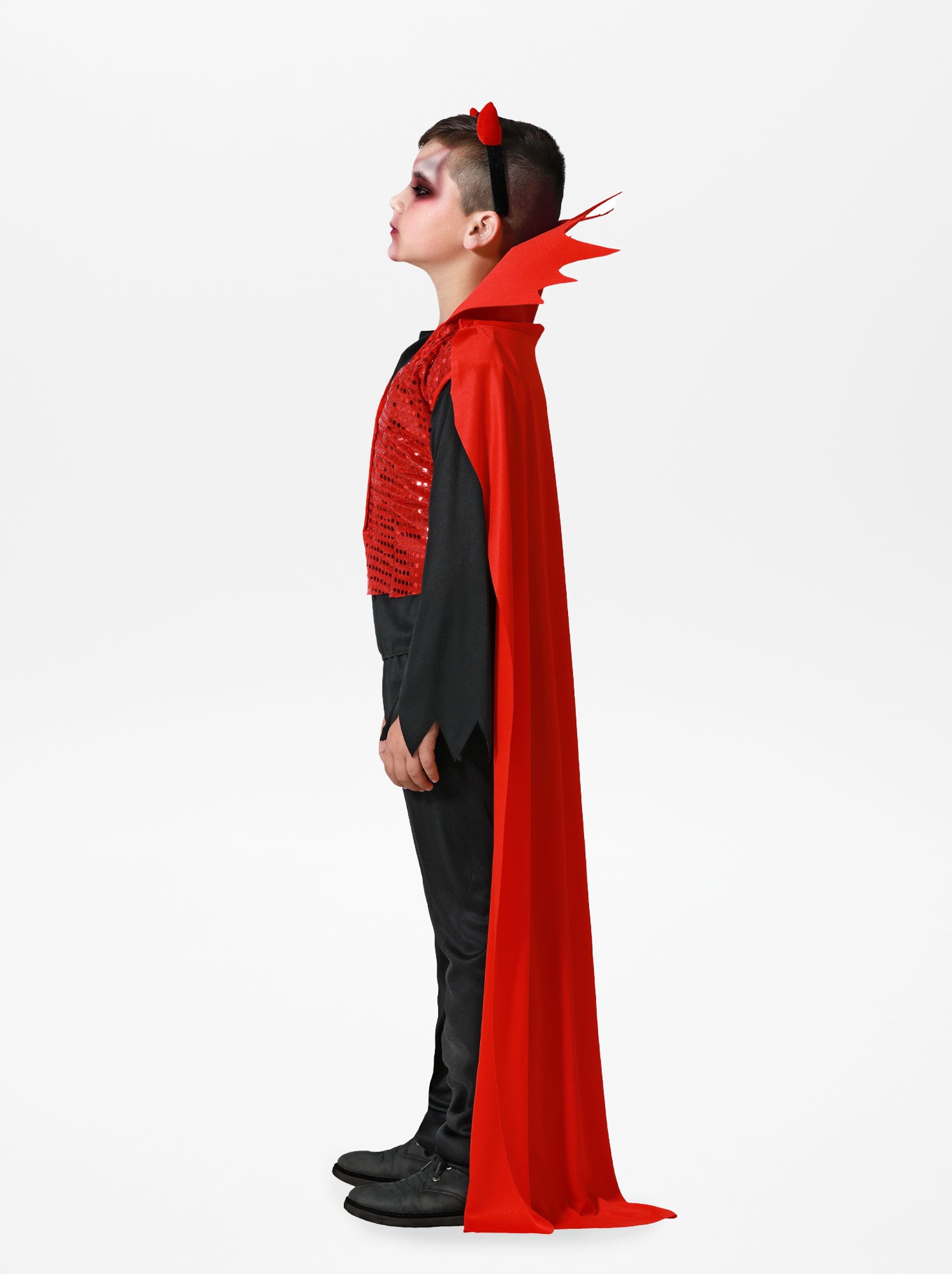 Costume Da Vampiro Halloween 2 Pezzi - Mantello 140 Cm E Guanti Lunghi 53 Cm, Per Adulti E Bambini