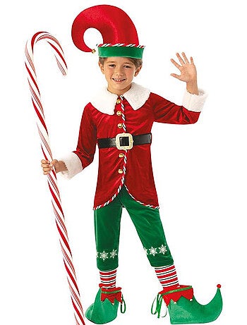 Costume deluxe da elfo aiutante di Babbo Natale con cappello