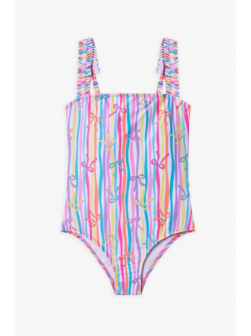 Costume intero bambina con motivo ribbon kurdela penti Blu cielo - Kiabi