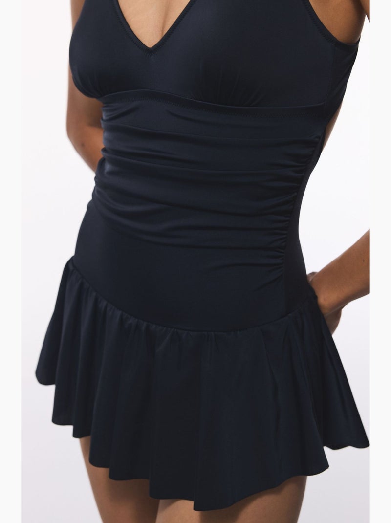 Costume intero con gonna e coppe rimovibili penti Blu marino - Kiabi