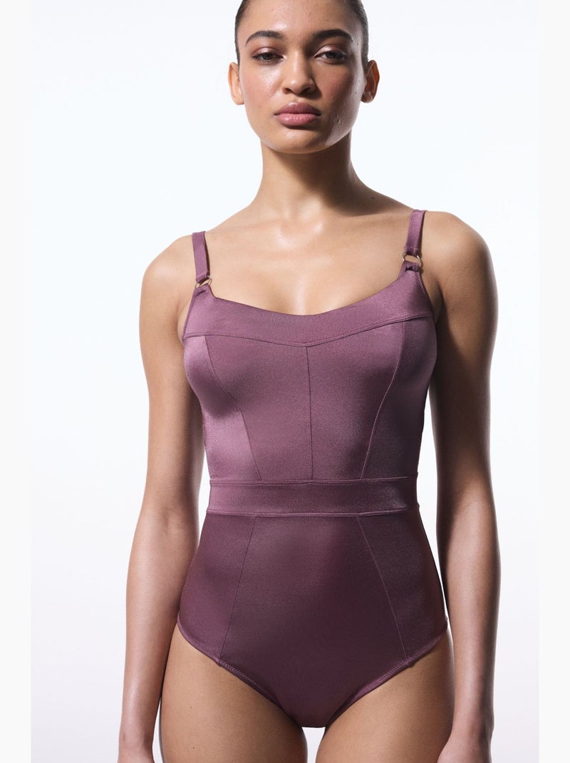 Costume intero dina rose con fibbia e effetto modellante penti Malva - Kiabi
