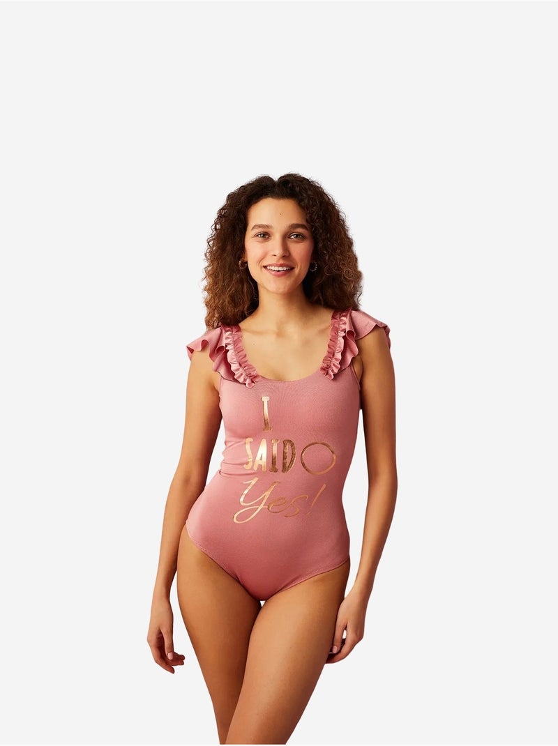 Costume intero flore scuro con dettaglio volant penti Rosa antico - Kiabi