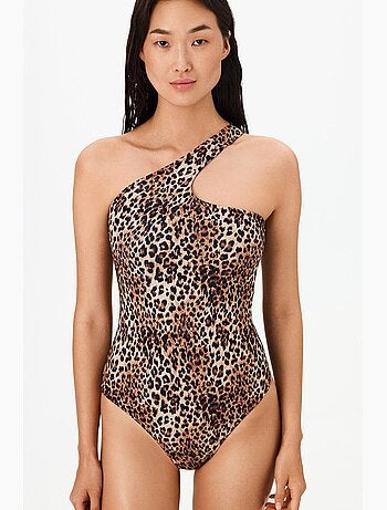 Costume intero leo monospalla con stampa leopardata penti