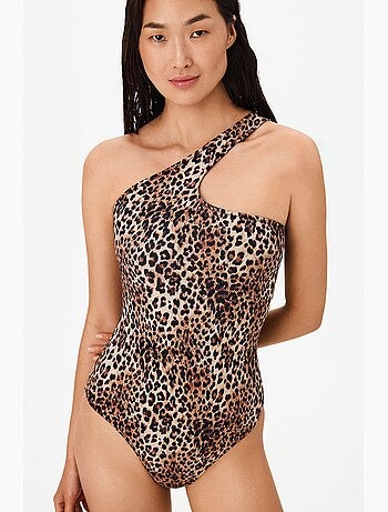 Costume intero leo monospalla con stampa leopardata penti