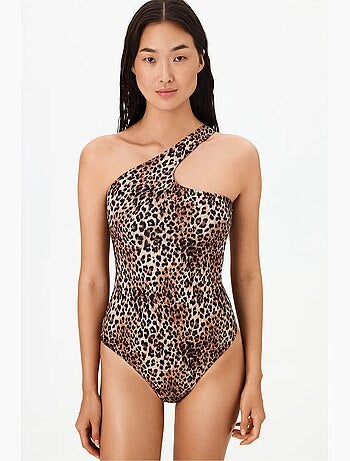 Costume intero leo monospalla con stampa leopardata penti