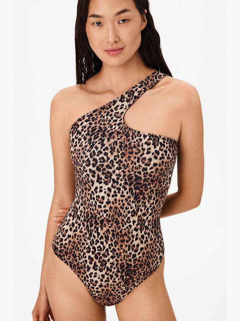 Costume intero leo monospalla con stampa leopardata penti Cammello - Kiabi