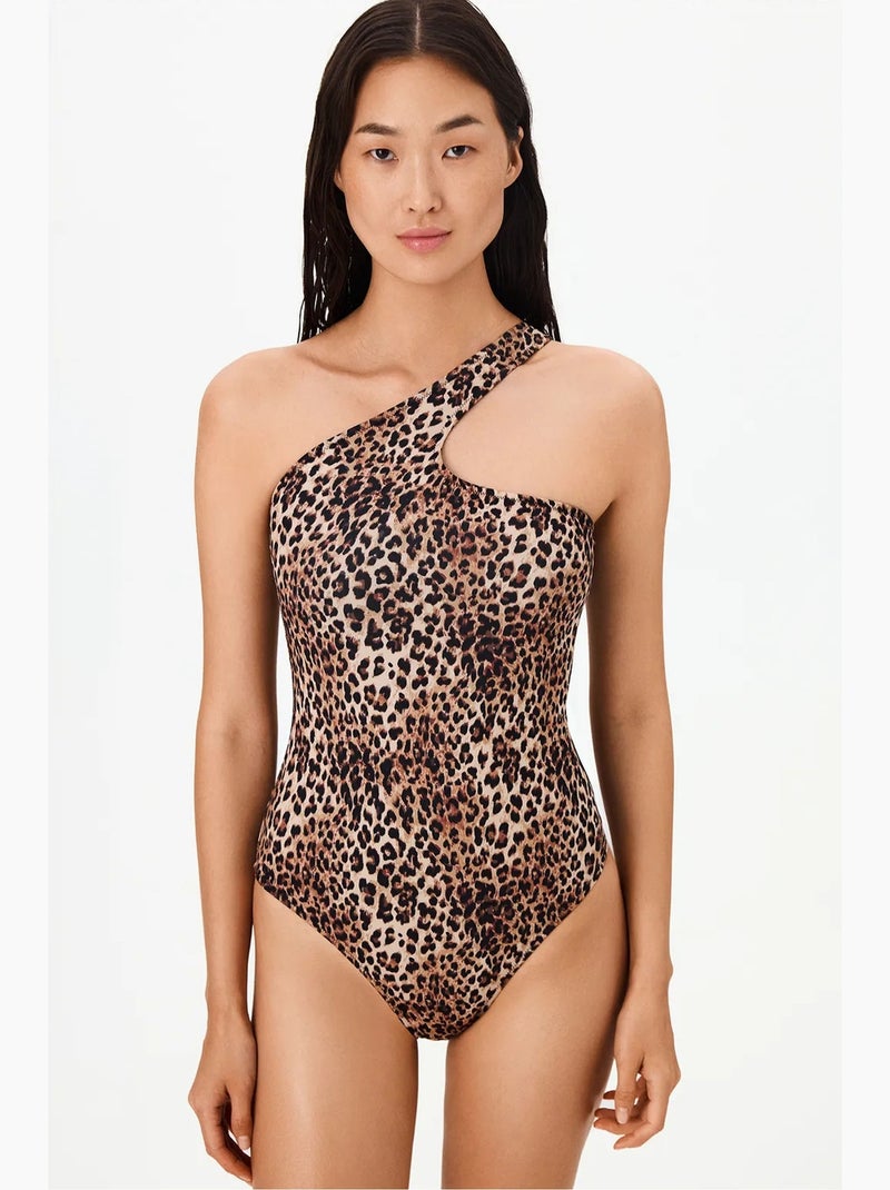 Costume intero leo monospalla con stampa leopardata penti Cammello - Kiabi