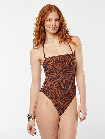 Costume intero traforato con stampa feuillage