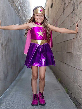 Costume supereroina tunica mantello e maschera per bambine | great pretenders | great pretenders