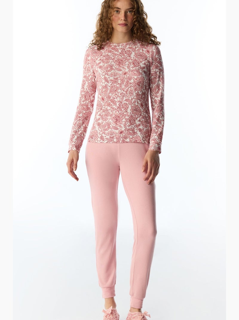 Countryside maglia pigiama stampata a fiori a maniche lunghe penti Bianco Rosa - Kiabi