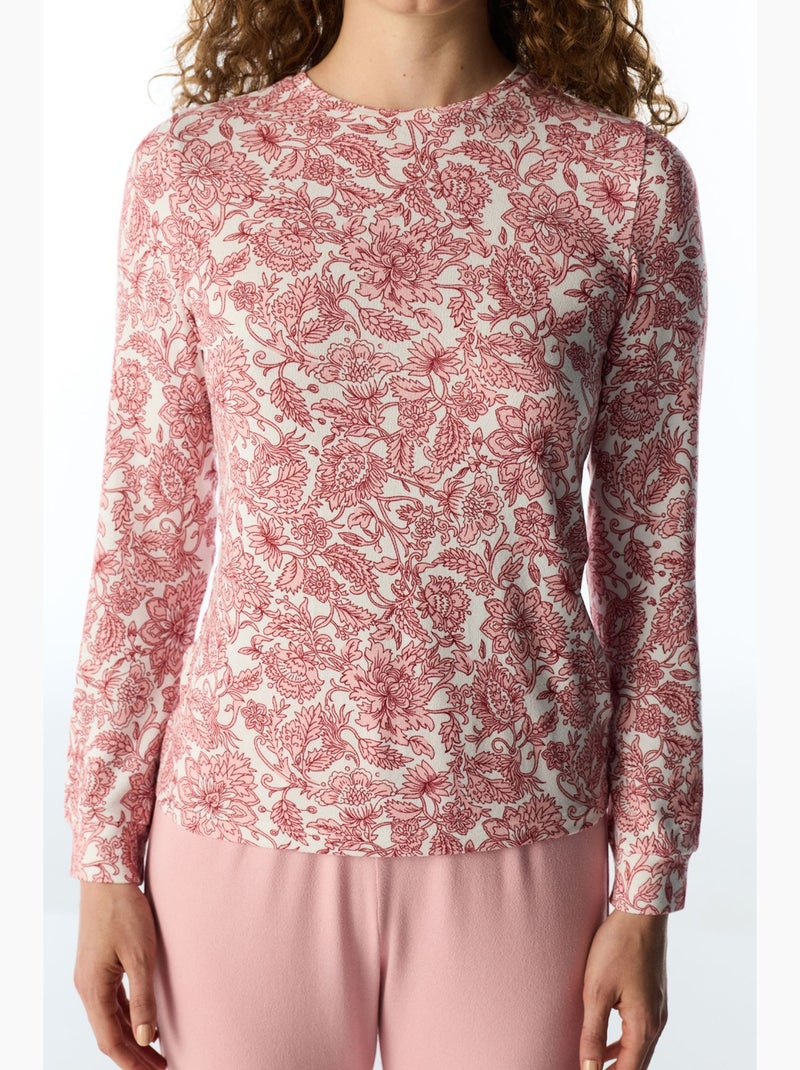 Countryside maglia pigiama stampata a fiori a maniche lunghe penti Bianco Rosa - Kiabi