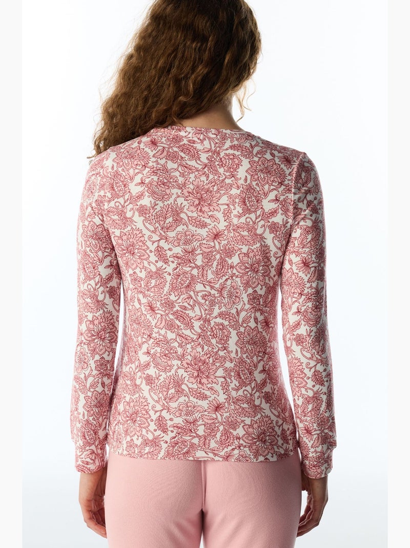 Countryside maglia pigiama stampata a fiori a maniche lunghe penti Bianco Rosa - Kiabi