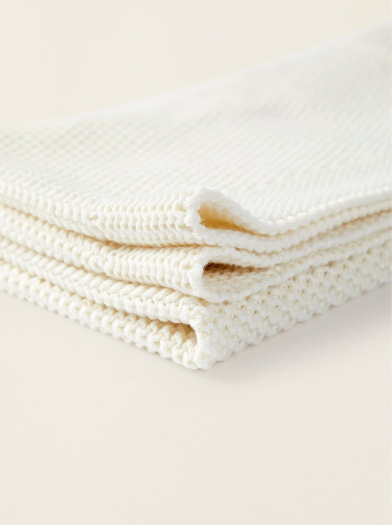 Couverture tricotée 100% coton Bianco - Kiabi