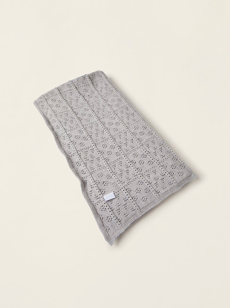 Couverture tricotée 100% coton Grigio - Kiabi