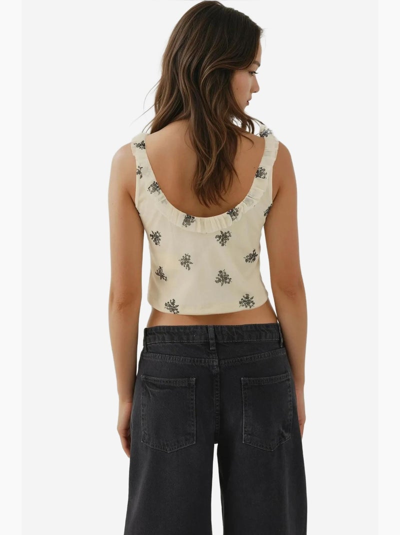 Crop tank top con scollo a u e stampa hiccup Crema - Kiabi
