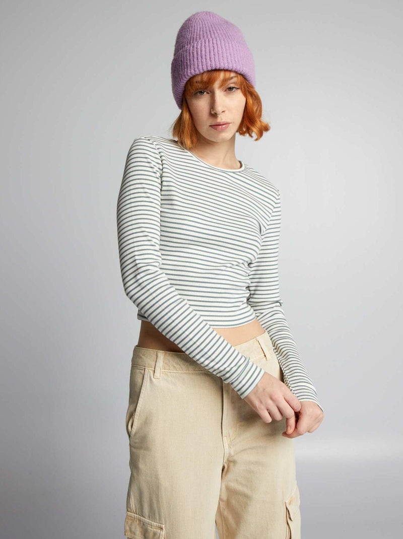 Crop-top a coste a righe BIANCO - Kiabi
