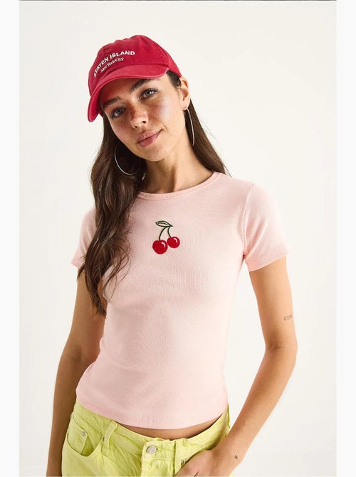 Crop top a coste ricamato lucci - Kiabi Crop top a coste ricamato lucci - Kiabi