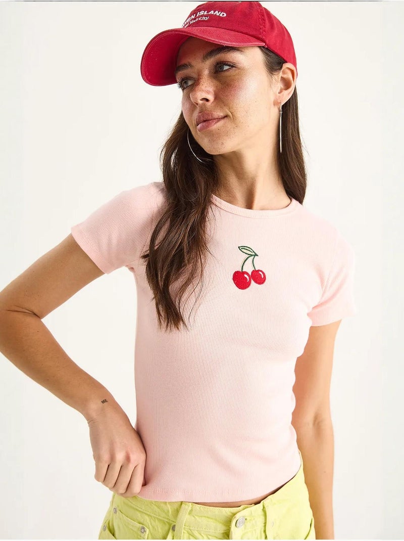 Crop top a coste ricamato lucci Rosa chiaro - Kiabi